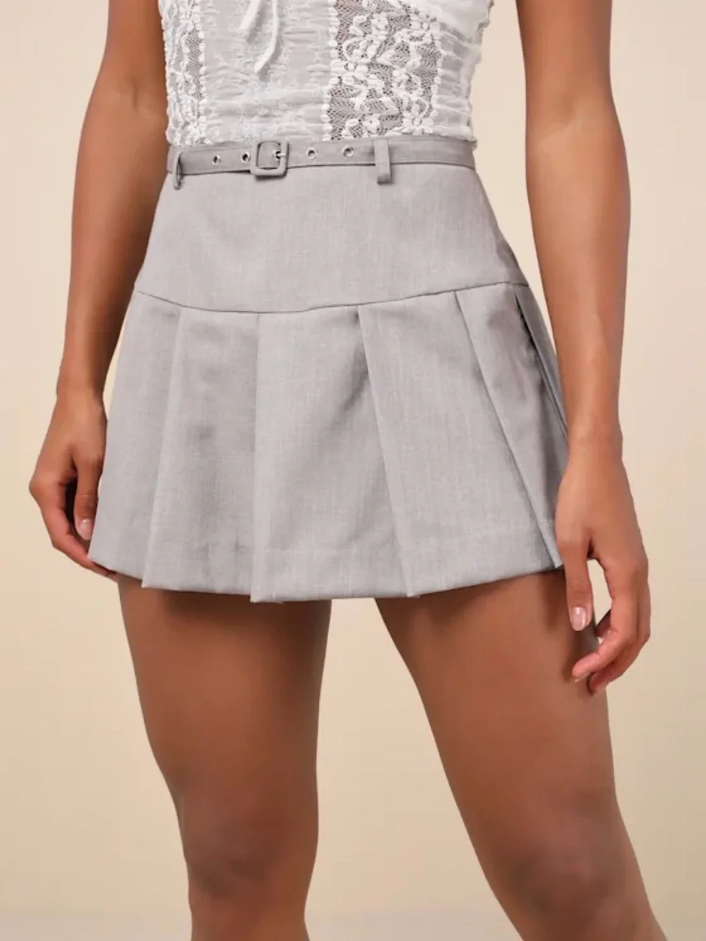 Lulus Trendsetting Look Grey Pleated Skort - Size S